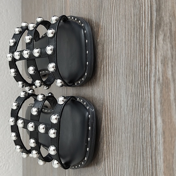 Sincerely Jules VENTURA Black Silver Studs Square Toe Slip On Flat Sandals 6.5 - Picture 6 of 10